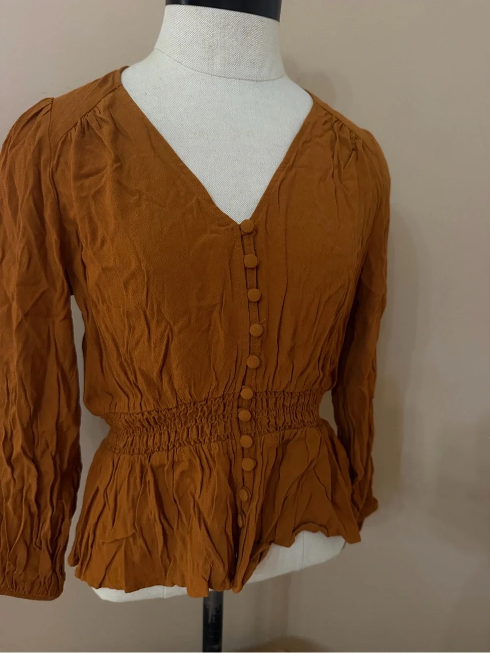 Banana republic Rust Brown Button-Front Peplum Blouse